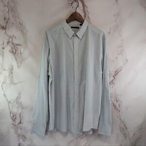 Theory Shirt Mens XXL Gray White Button Up Long Sleeve Fitted Birds Eye Print
